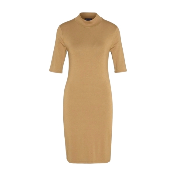 GAP Women Modern Mockneck Mini Dress Dried Moss 3/4 Sleeves Fitted Sz LG NWT - Picture 2 of 15